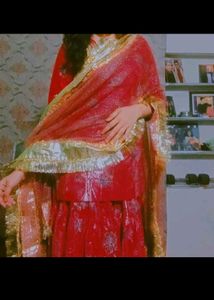 gharara tubelight red pink small net kurta