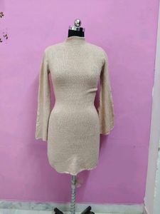 Beige Knit Mini Dress(made in china )
