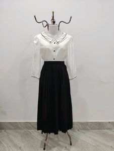 Black Pleated Midi Skirt