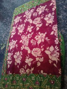 Floral Print Maroon & Green Saree