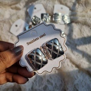 All Geometric Stainless Steel Silver Earrings