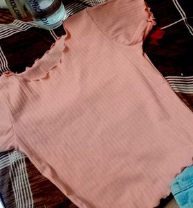 Peach Ribbed Ruffle Top