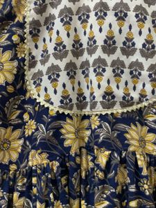 Floral Print Navy Blue Kurta