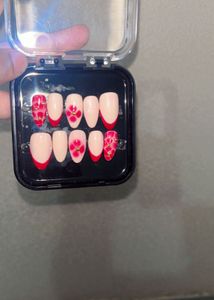 Red Floral Press-On Nails