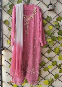 Onion Pink Embroidered Kurta Set