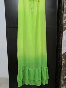 Lime Green Ombre Maxi Chiffon Dress+ cotton lining