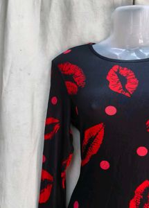 Kiss Print Bodycon Midi Dress