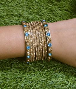 Blue &amp; Gold Beaded Bangle Set