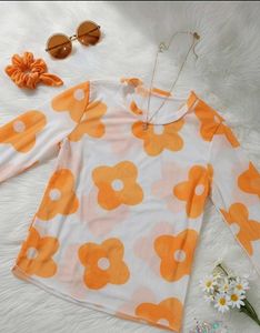 White floral mesh top