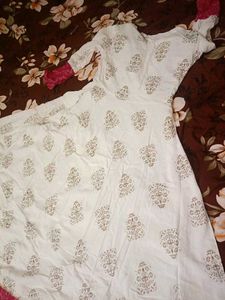 White &amp; Pink Printed Anarkali Kurta