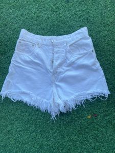 White Denim Frayed Shorts