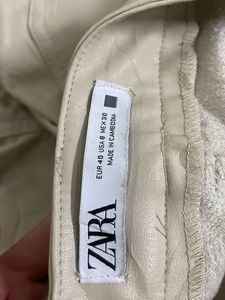 ZARA Beige Faux Leather Straight Fit &amp; High Waist