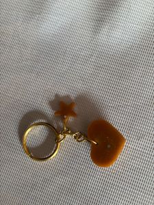 Gold Heart &amp; Star Keychain