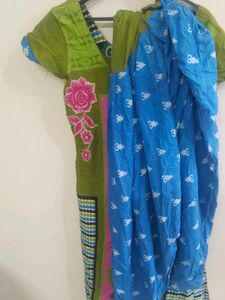 Blue Patterned Casual Pants