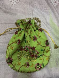 Green Floral Pouch
