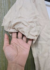 Beige Puff Sleeve Crop Top