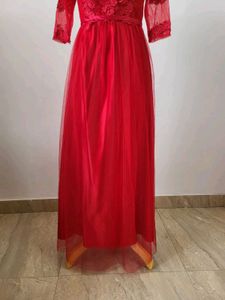 Elegant Red Lace Maxi Dress