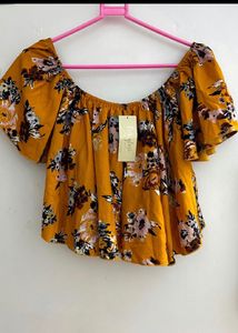 Berrylush Mustard Floral Bardot Top | SIZE XS
