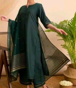 (Size~L)Green straight kurta set🌻