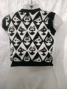 Cute Bear Print Knit Vest