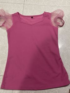 Pink Top with Mesh Sleeves
