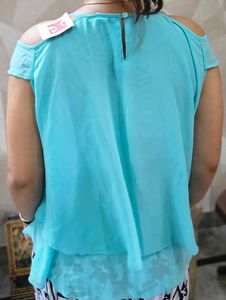 Aqua Cold Shoulder Top