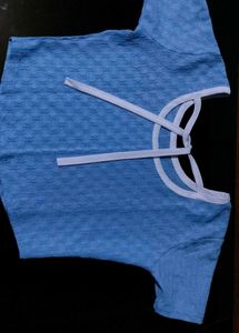 Blue Textured Crop Top