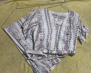 Women White Printed CropTop And Palazzo Set