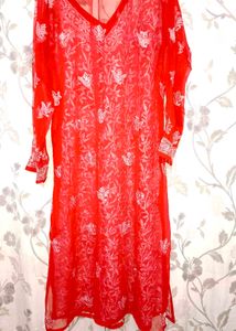 Red Lakhnavi Kurta