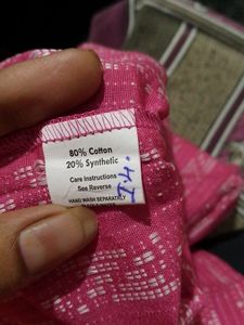 New Pink Woven Pattern Kurti - V-Neck 3/4 Sleeve