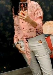 Women&#39;s Casual Newspaper Print Shirt