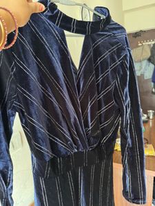 Blue Striped Velvet Dress