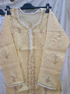Beige Colour Embroidered Kurti With Narrow Pant