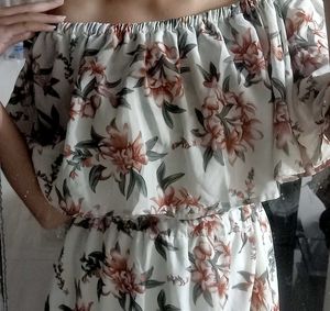 Off Shoulder Top With Stretchable Fabric And Skirt