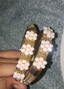 *Gold-Toned Pearl Bangles*