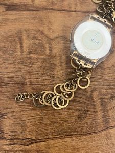 Vintage Swatch Watch with Gold Band (Not Working)
