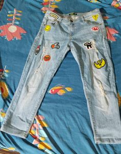 Patched Denim Jeans