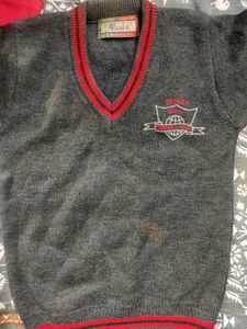 Grey Woolen Sweater with Red & Green Strip
