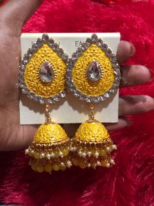 Yellow Meenakari Earrings
