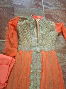Orange &amp; Gold Embellished Anarkali
