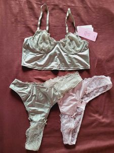 H&M Satin Thong Set Of 2 With Bralette 32B