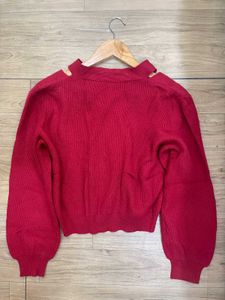 Red V-Neck Cutout Sweater Top