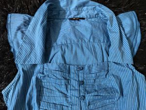 Blue Square Neck Office Siren Fitted Shirt