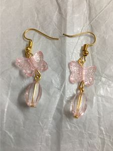 Blush Pink Butterfly Bead Drop Earrings