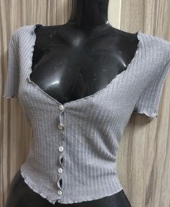 sexy Grey Ribbed Cardigan