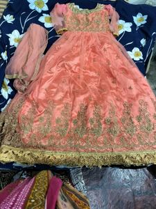 Elegant Peach Anarkali Gown With Dupatta