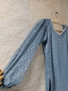 Blue Lace Pearl Trim Top