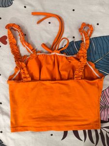 Orange Ruffle Tie Crop Top