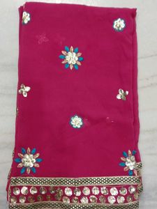 Peach Colour Gota Tara Pati Normal Work Saree