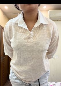 Beige V-Neck Sweater